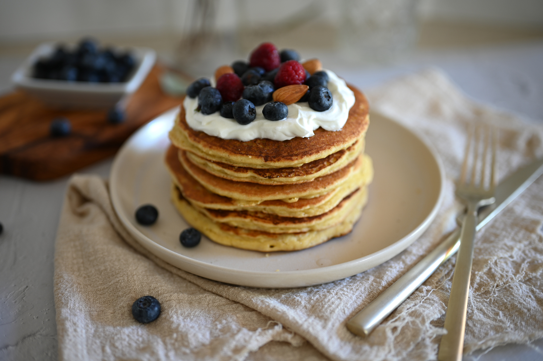 Pancakes with Berries and Whipped Cream 